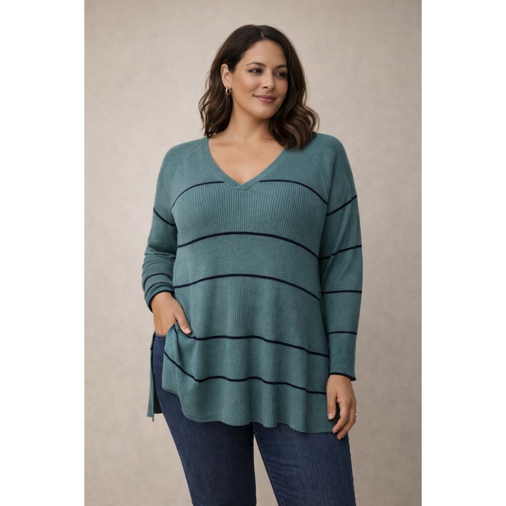 Smartwool Teal Blue Shadow Pine Pointelle Stripe Tunic Sweater Women's L